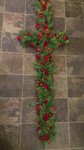  cross with red rose and traditinal foilage  courages  funeral tribute made lovingly by hand in our little shop with fresh flowers in 33 bondgate darlington free local delivery