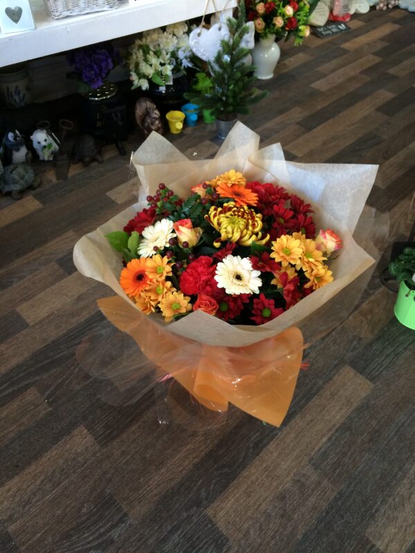 Autumnal colours hand tied bouquet