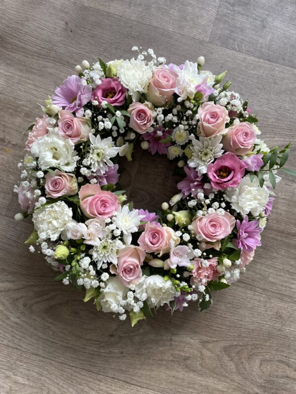 Pink and white/cream wreath