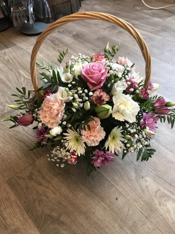 Pink and white basket