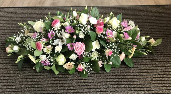 Pink and cream/white Casket tribute