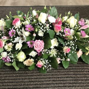 Pink and cream/white Casket tribute