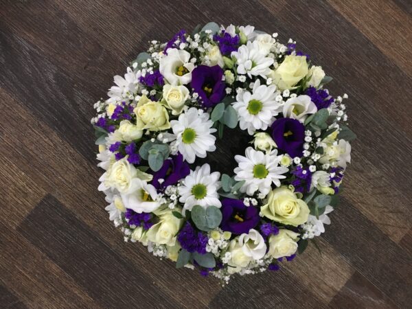 Cream, green and purple wreath