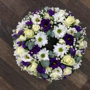 Cream, green and purple wreath