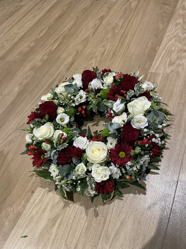 Red and white wreath