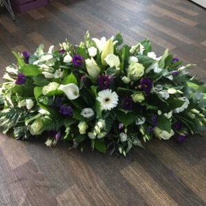 Purple, cream/white Casket tribute