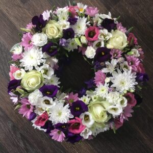 Pink, purple and white wreath