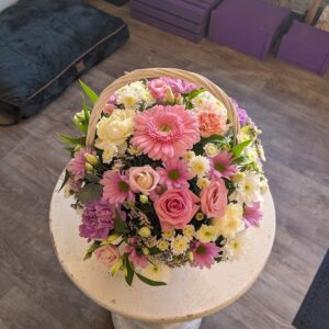 Pink and white basket