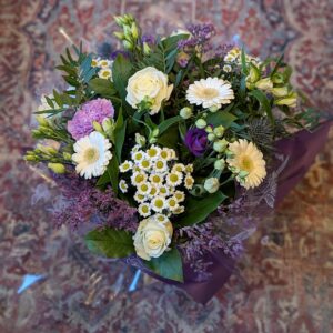 Cream and green and purple hand tied aqua pack