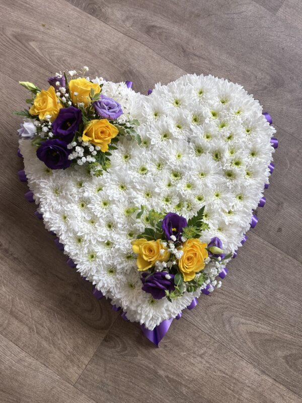 Yellow and purple on a white based heart