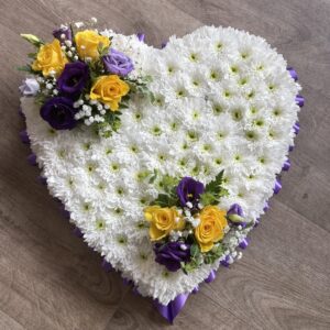 Yellow and purple on a white based heart